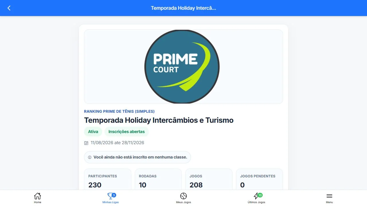 Tela de temporada do MultiRank com competição, participantes, rodadas e classificação